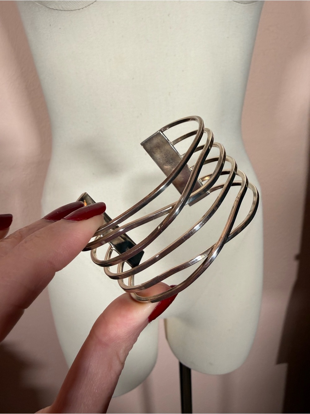 Sterling Silver .925 Modernist Art Deco minimalist Heavy Wide Cuff Bracelet - Picture 17 of 17